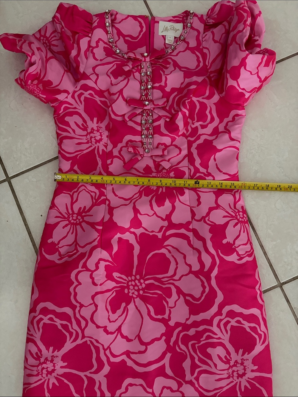 Lilly Pulitzer Pink Floral Shift Dress with Beaded Neckline - Picture 6 of 7